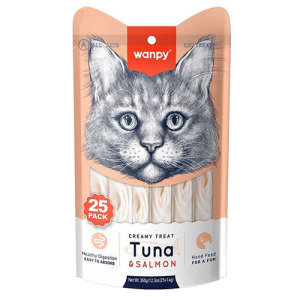 Wanpy Creamy Treat Ton Balık ve Somonlu Likit Creamy Kedi Ödülü 25Li Paket (25 x 14 Gr)