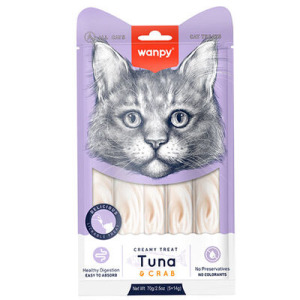 Wanpy Creamy Treat Ton Balıklı ve Yengeçli Likit Creamy Kedi Ödülü 5Li Paket (5 x 14 Gr)